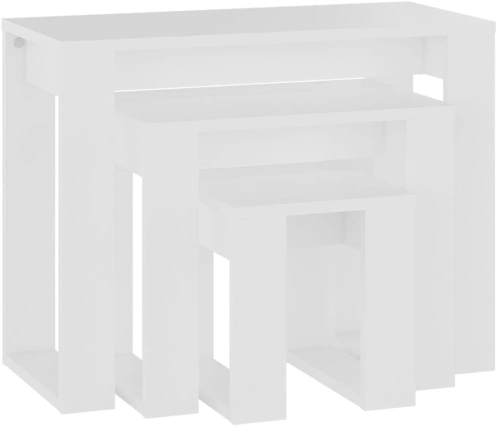 Space Saving Nesting Side Tables Set of 2 White/Walnut Wood Nightstand Accent
