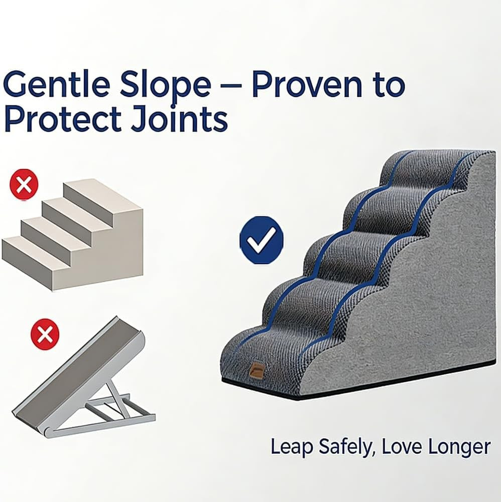 Wide Dog Stairs 5 Step Foam Pet Ramp 87x40x62cm Non Slip