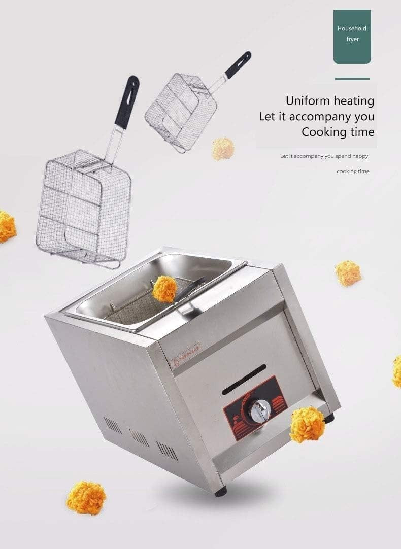 Commercial LPG Gas Deep Fryer Stainless Steel Adjustable Heat Easy Clean