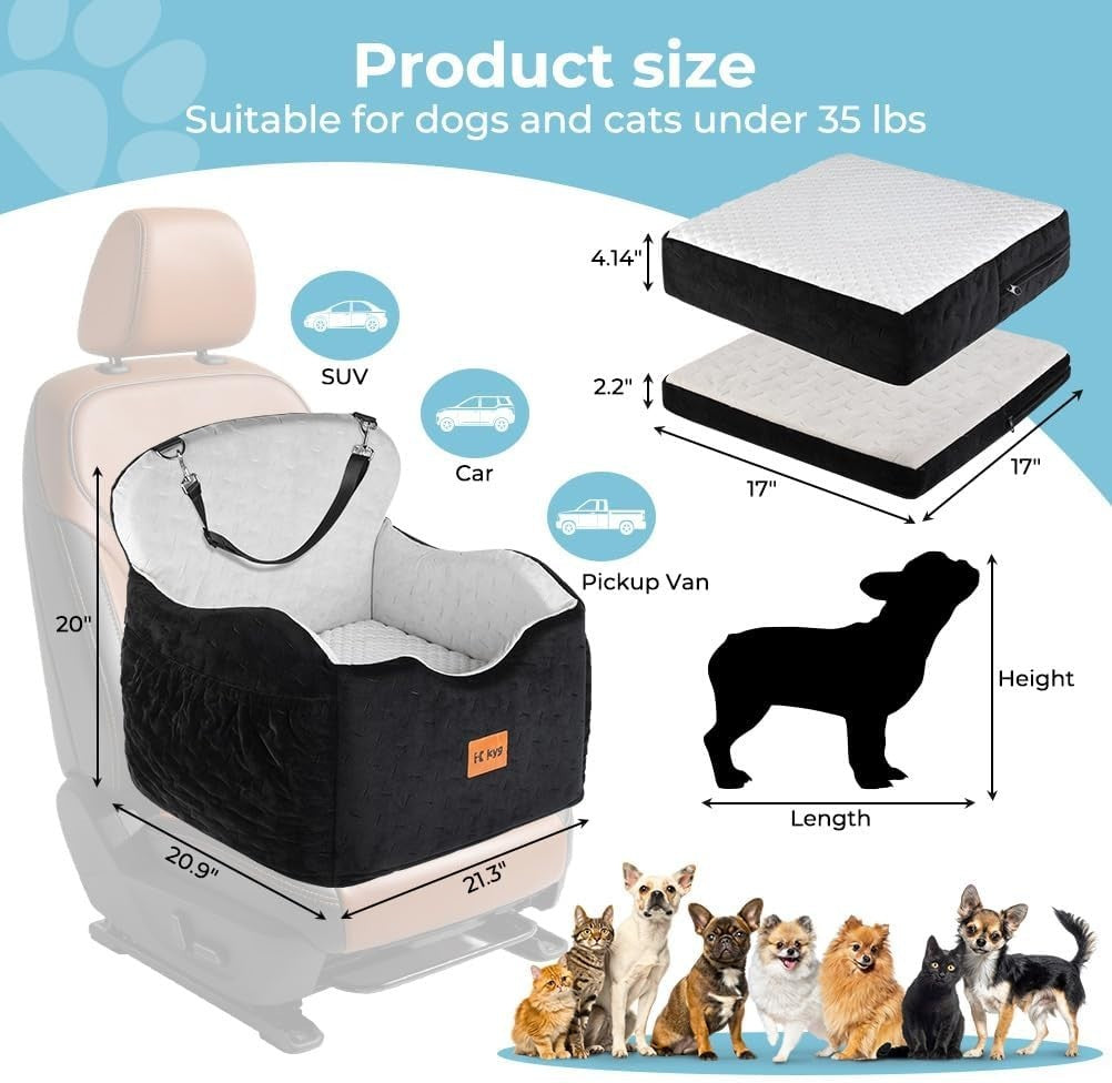 Dog Car Seat Booster Bed Cooling Warm Cushion Safety Harness 18in