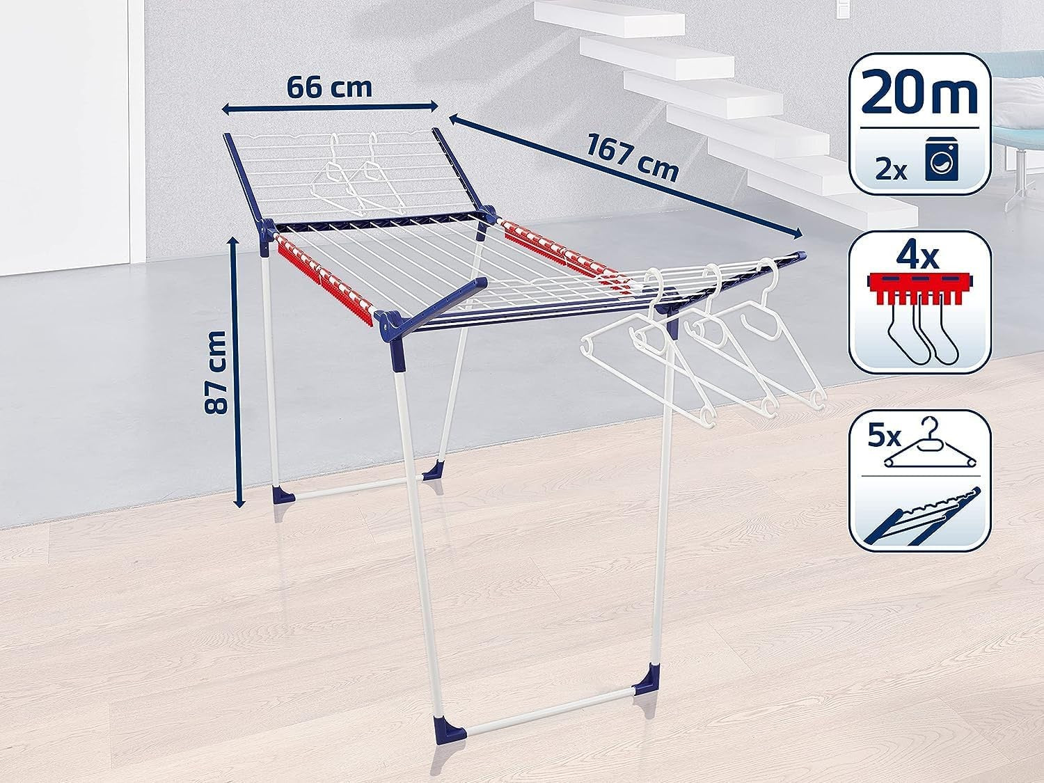 Large 20m Clothes Airer Folding Laundry Drying Rack Indoor Outdoor with Clips