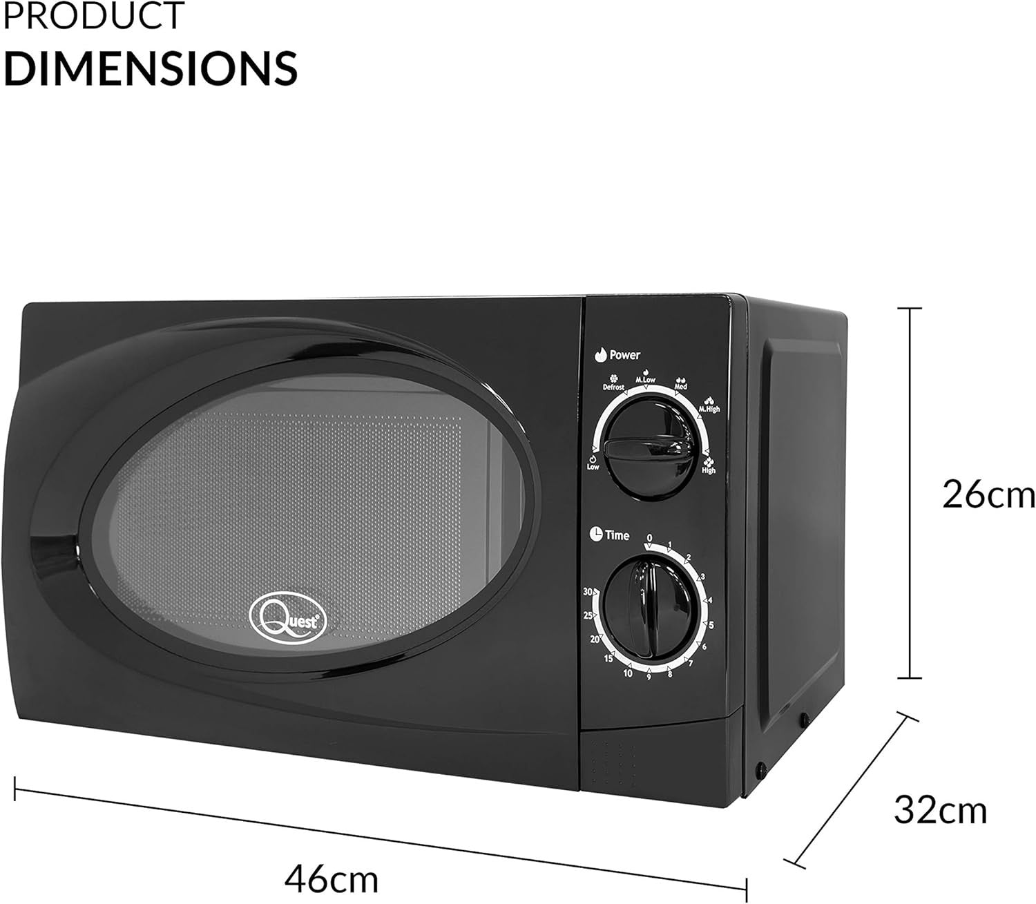 Black 20L Microwave 700W 6 Power Levels Manual Timer
