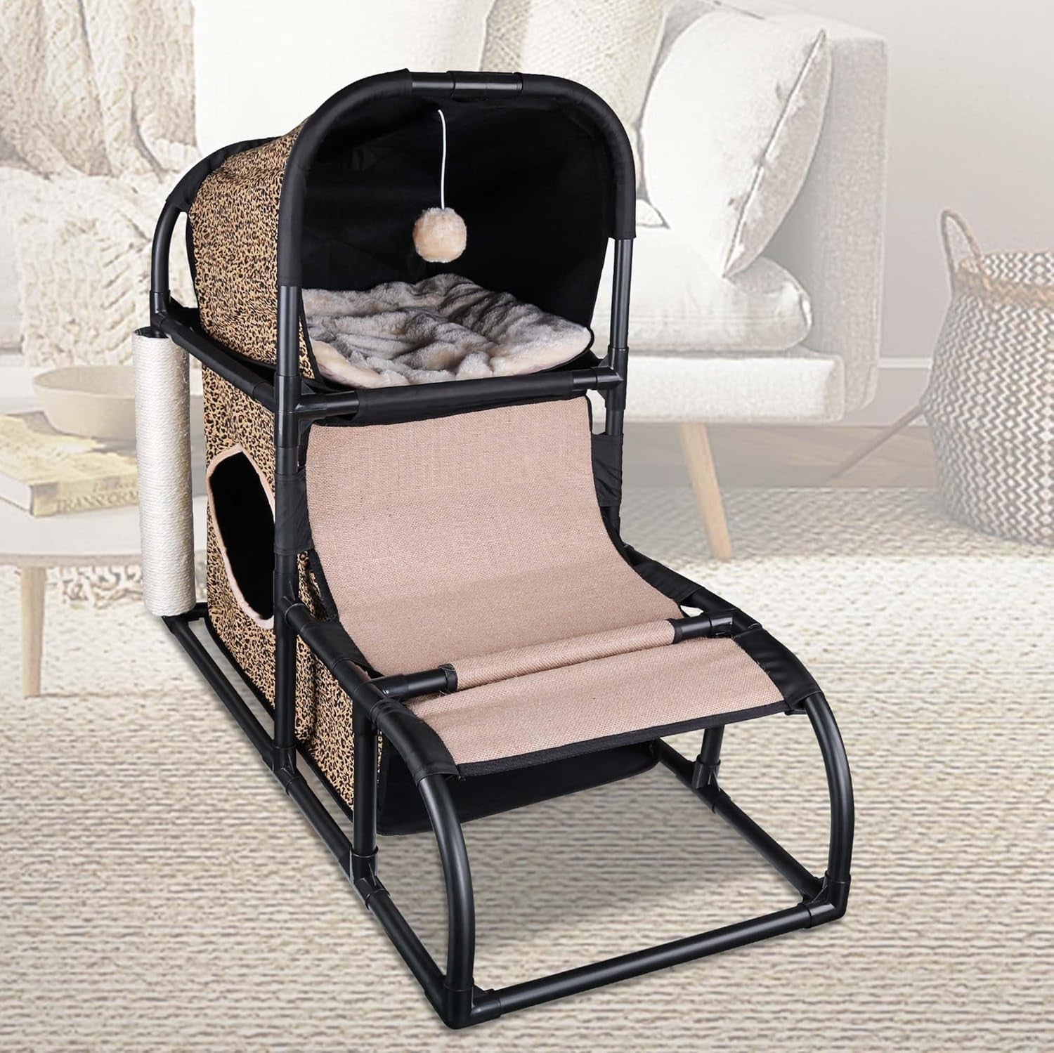 Cat Condo House Scratching Post Tree Bed Climber Peek Hole Kitten