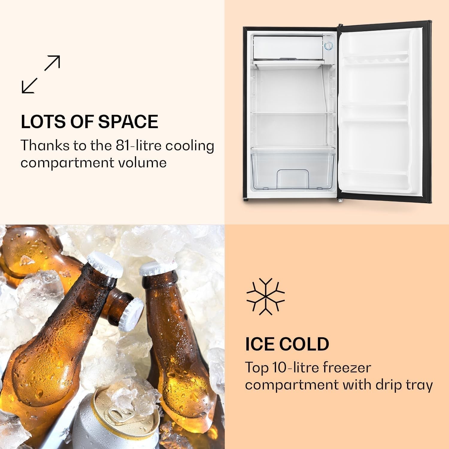 Mini Fridge 81L Freezer Combo Black Compact Writable Door 2-Door Refrigerator
