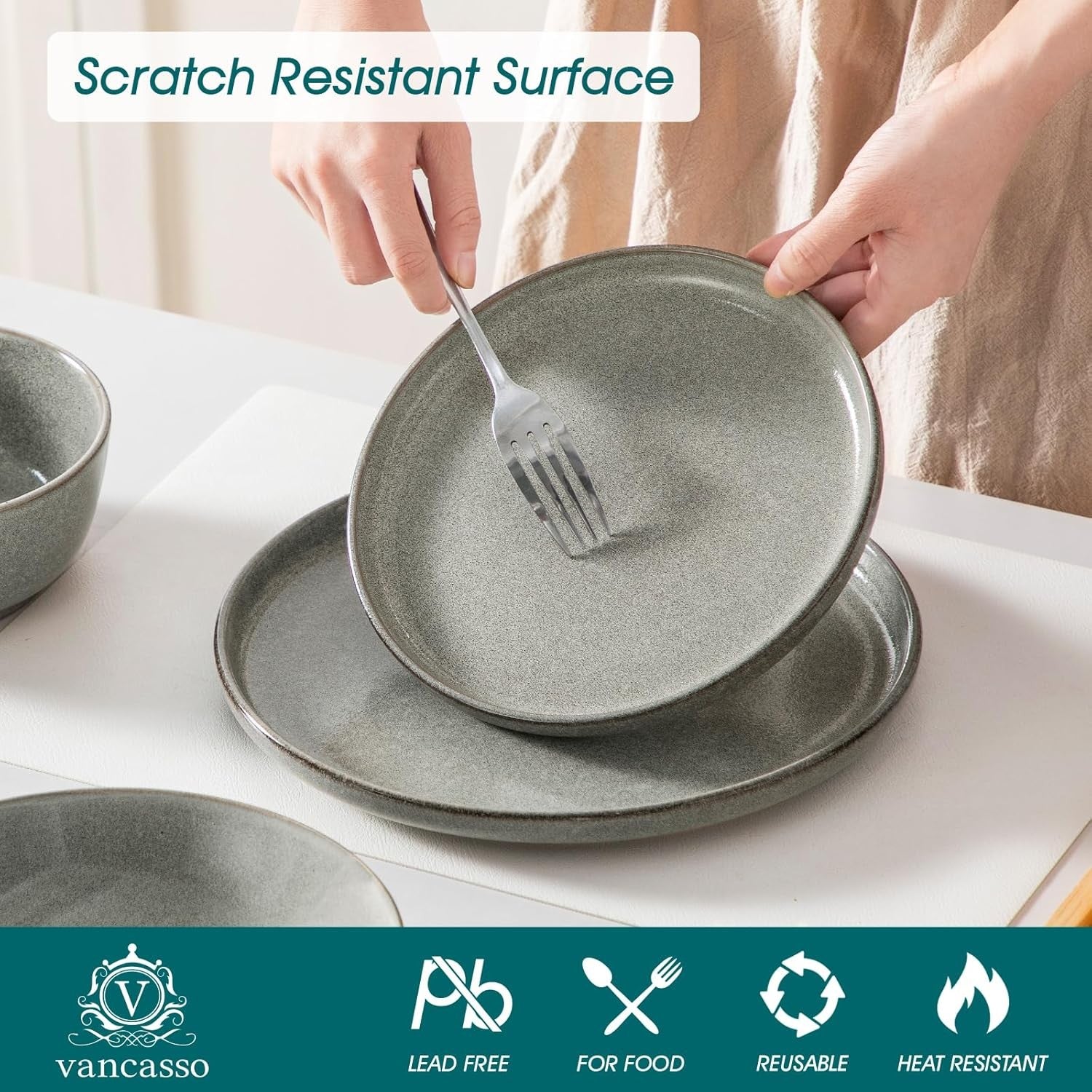 24pc Ceramic Dinner Set Brown Plates Bowls Microwave Dishwasher Safe