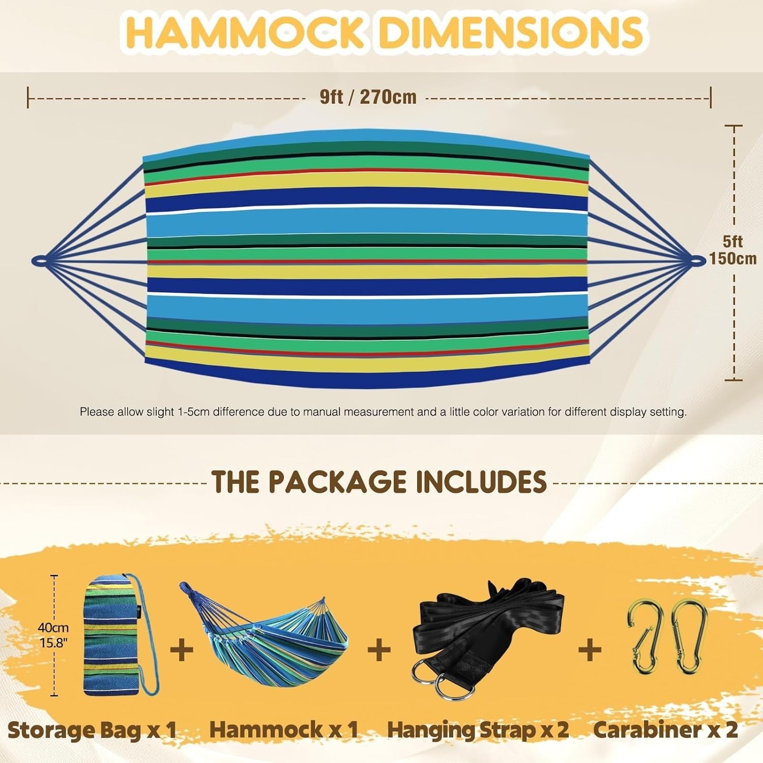 Portable Outdoor Camping Hammock with Tree Straps & Travel Bag, 204kg Load