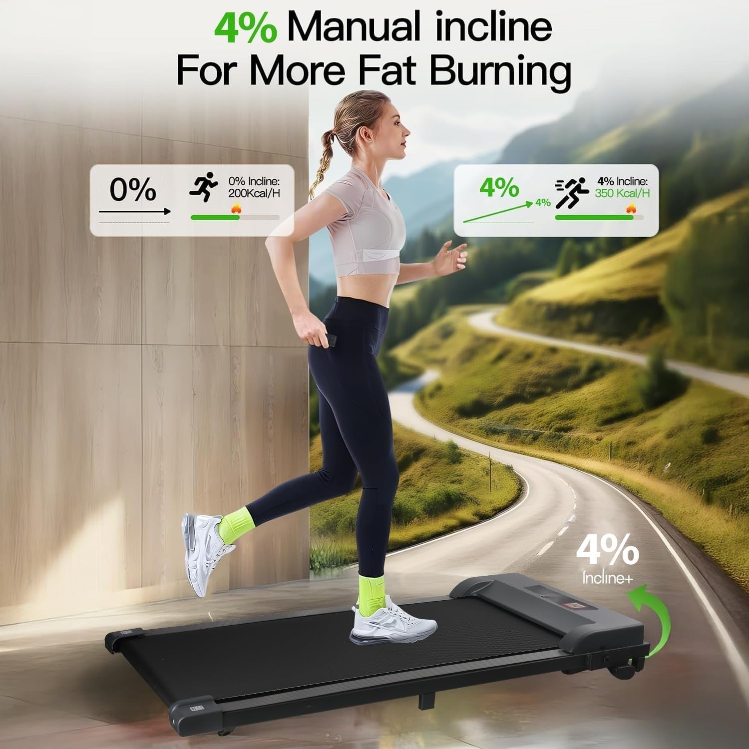 Under Desk Treadmill 4% Incline Home Walking Pad LED Remote Fitness