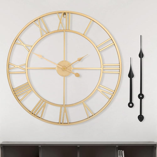 47cm Large Gold Roman Numeral Wall Clock Metal Silent Quartz Modern Decor