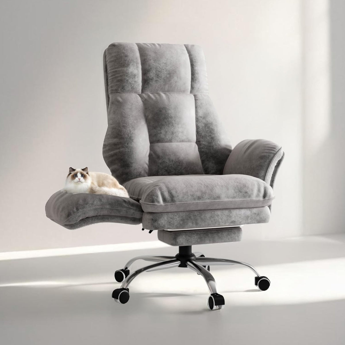 Oversized Office Chair Reclining Desk Chair Adjustable Height Footrest Teddy Fab