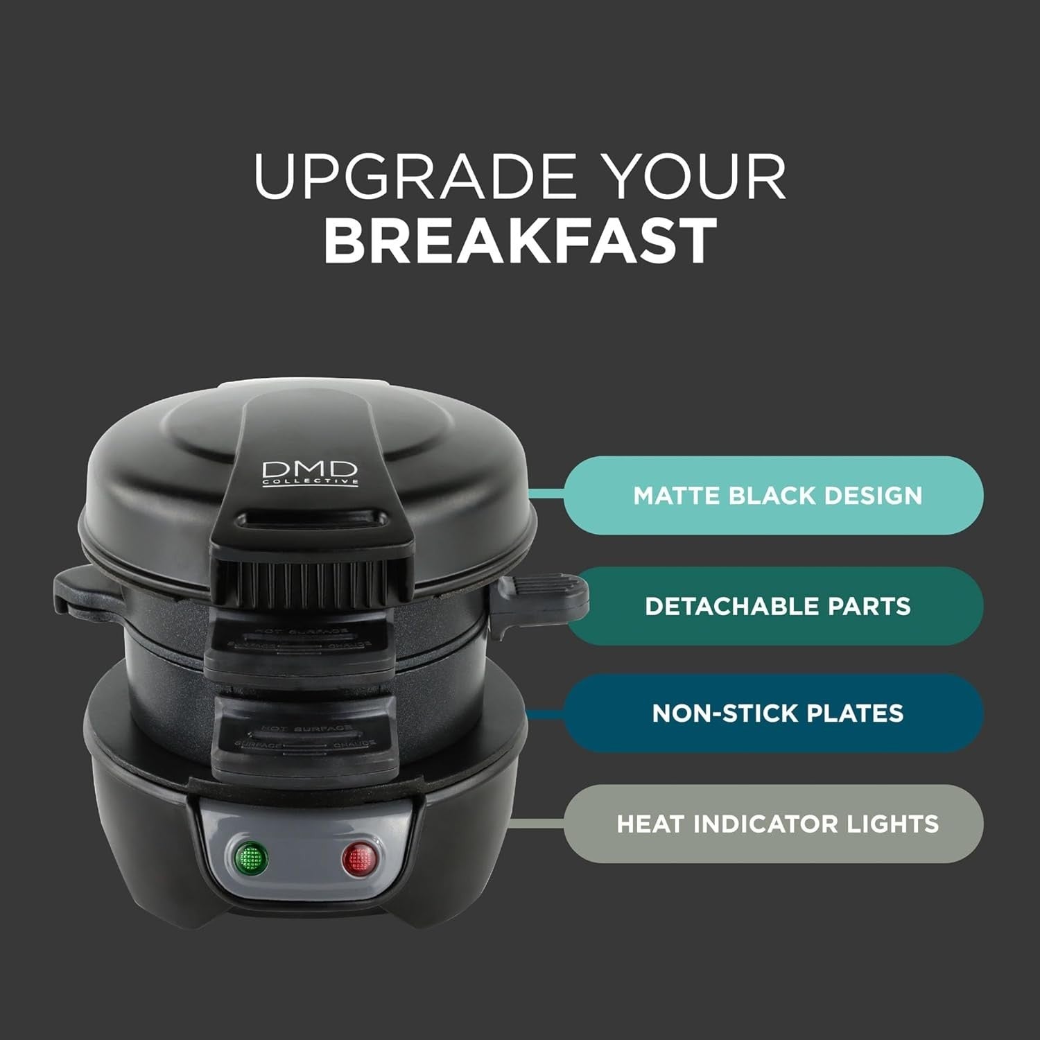 Electric Breakfast Sandwich Maker Muffin Toastie Cooker Egg Ring Non-Stick Black