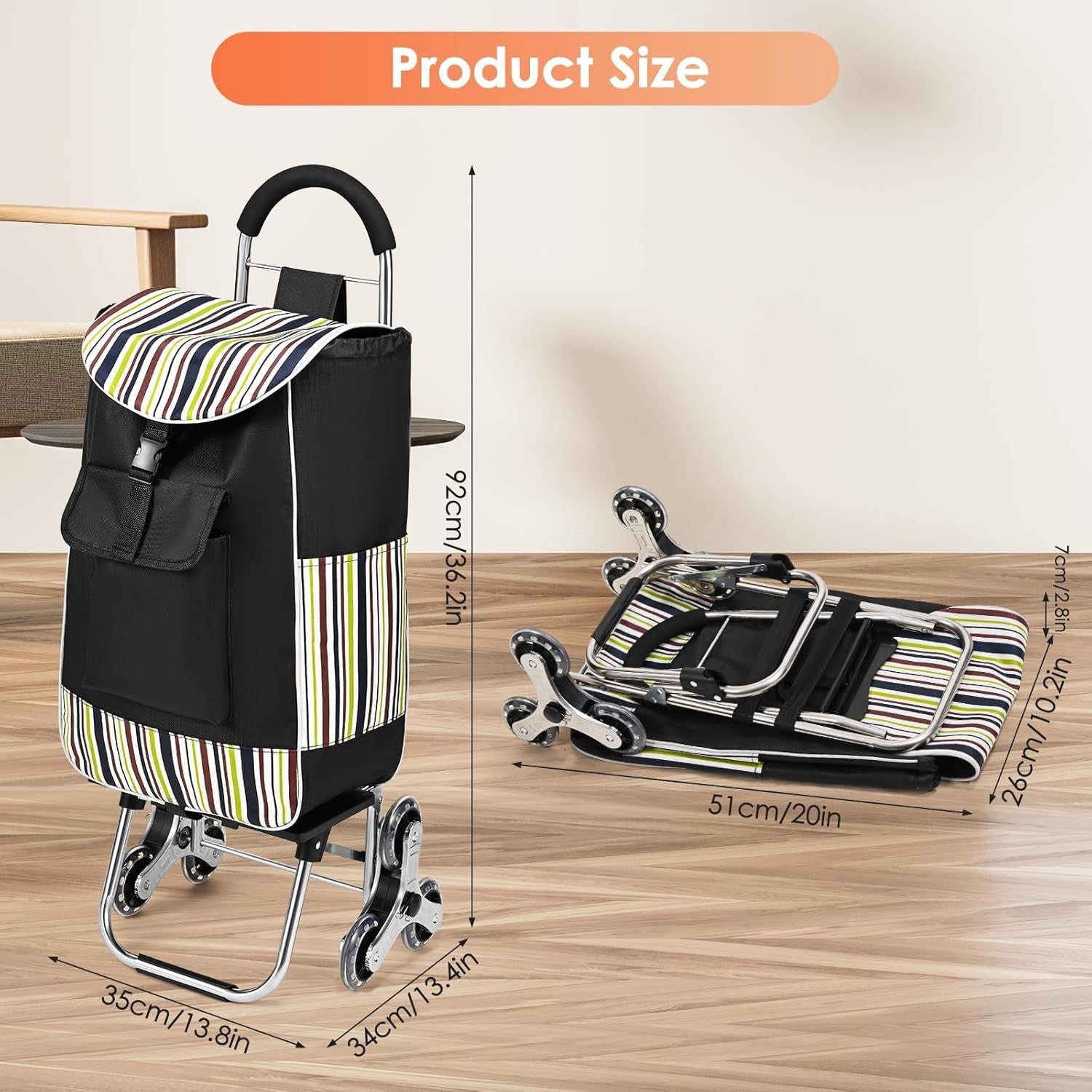 3 in 1 Foldable Shopping Trolley 6 Wheel Stair Climbing Insulated Bag
