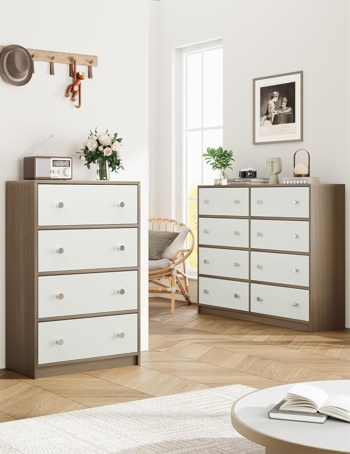 8 Drawer Fabric Chest Storage Unit White Wood Modern Bedroom Cabinet