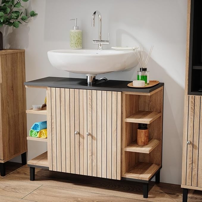 Sonoma Oak Bathroom Sink Cabinet 79.6x64x32cm Storage Unit with Shelves