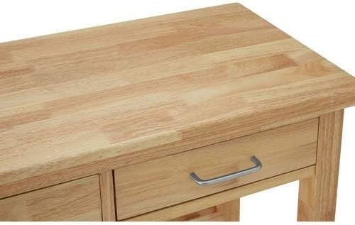 Solid Wood Kitchen Trolley on Wheels Storage Cart with Drawers & Shelf