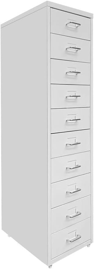 White Metal Filing Cabinet 10 Drawer Tall Storage on Wheels