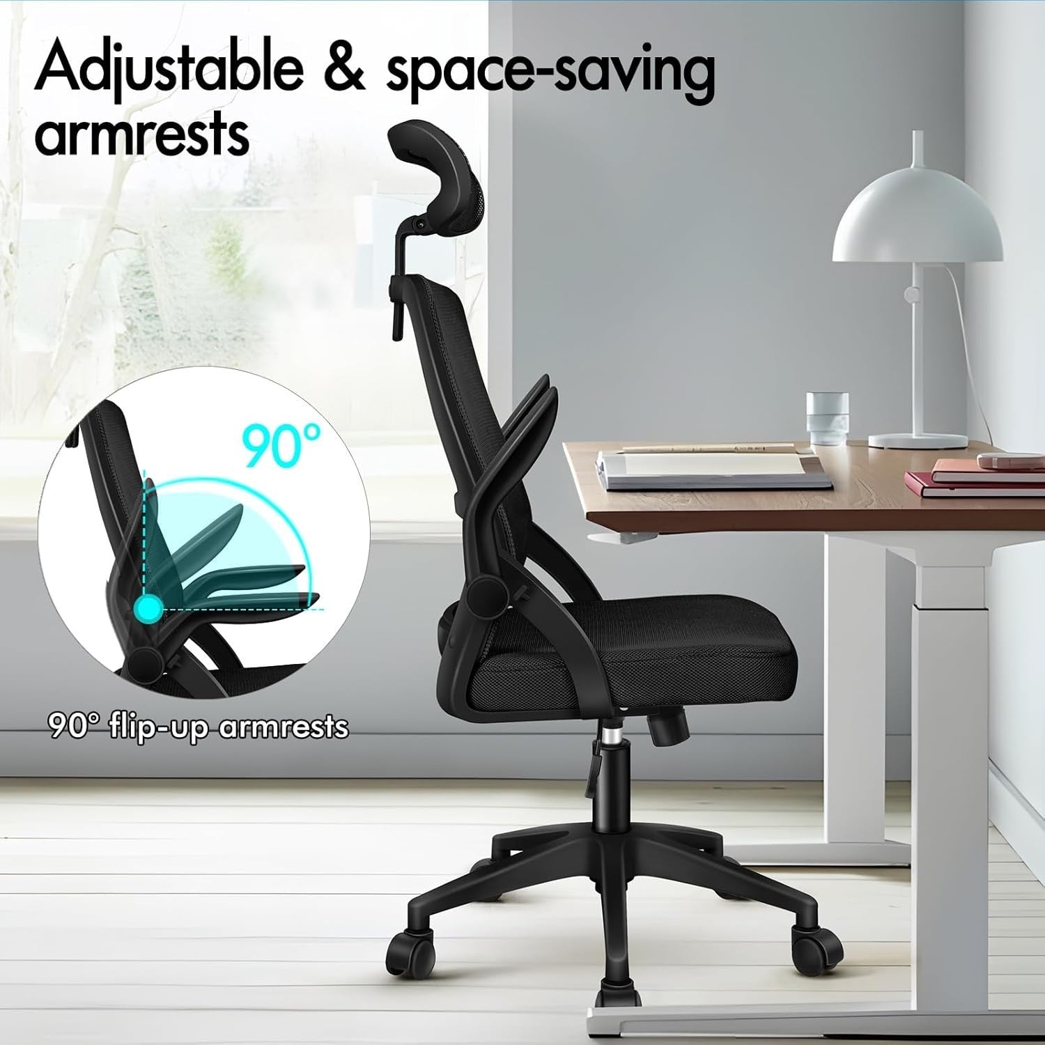 Ergonomic Mesh Office Chair Adjustable Desk Gaming Chair Flip-Up Arms Black 180k
