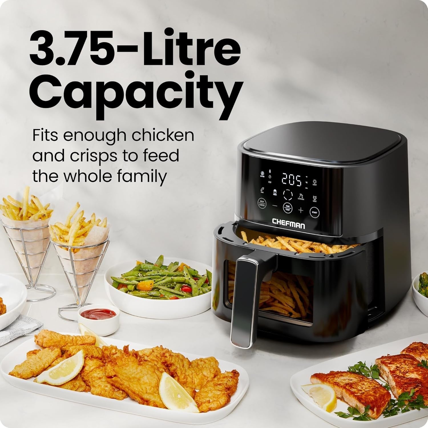 3.75L Digital Air Fryer | Window View, Touch Control, Non-Stick, 4 Presets