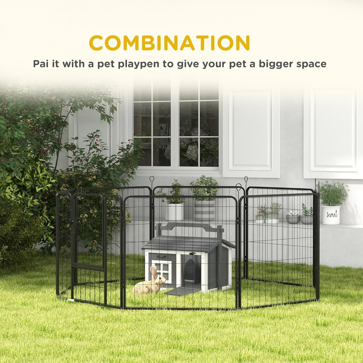 Spacious Wooden Rabbit Hutch Indoor Outdoor with Openable Roof 61x53.5x49.5cm