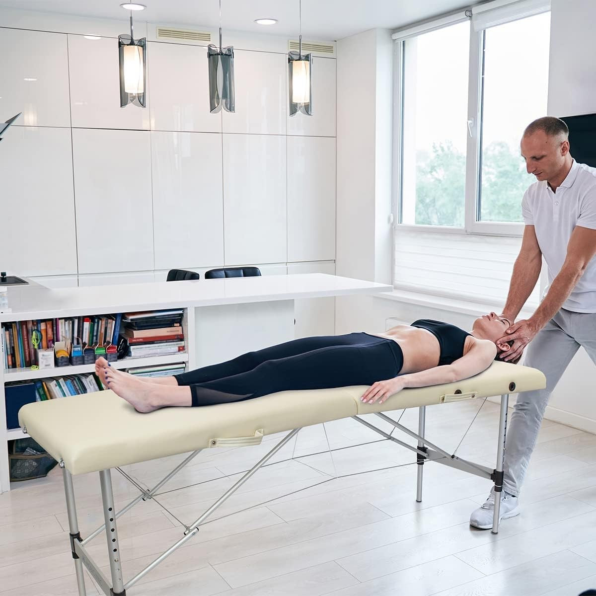 Portable Aluminium Massage Table Foldable Adjustable Spa Therapy Bed Cream
