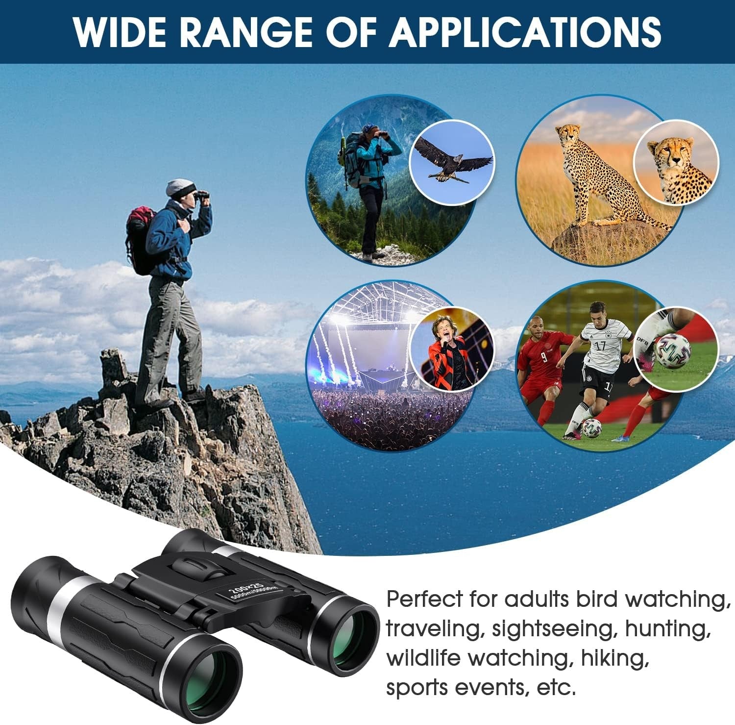 200x25 High Power Compact Pocket Binoculars for Travel Camping Bird Watching