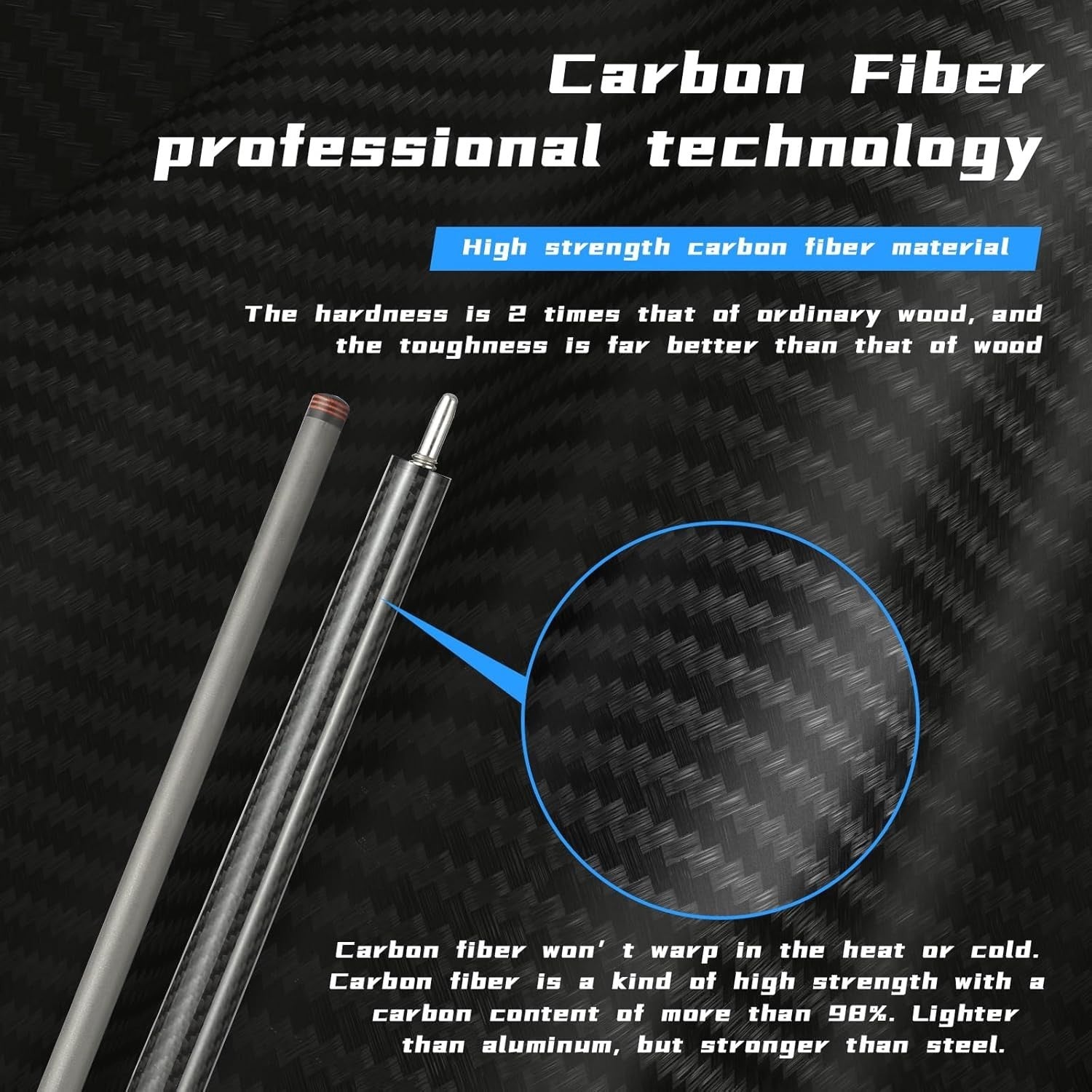 Low Deflection Pool Cue 20oz Carbon Shaft 12.5mm Tip Uni-Lock Grip