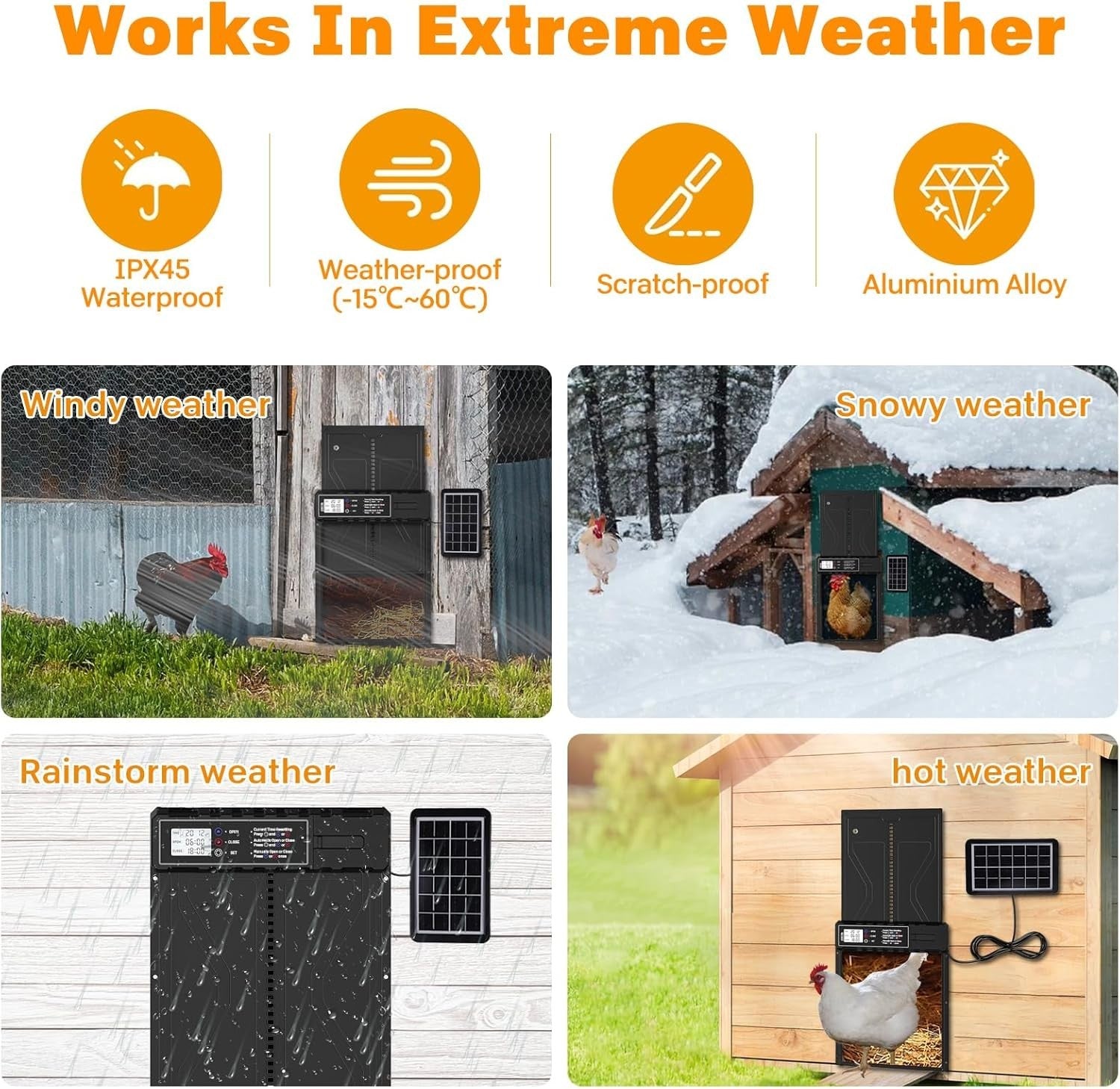 Solar Automatic Chicken Coop Door Timer Remote LCD Waterproof