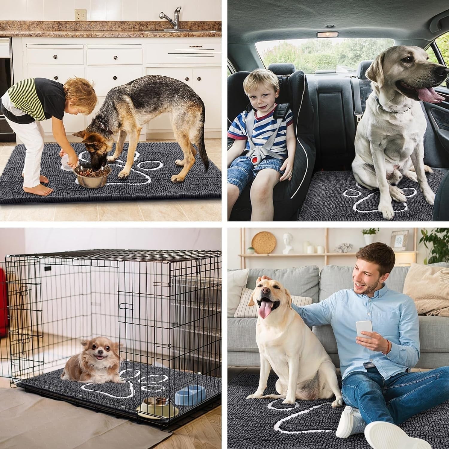 Dog Door Mat Super Absorbent Non Slip Chenille Indoor Entrance Rug 76x121cm