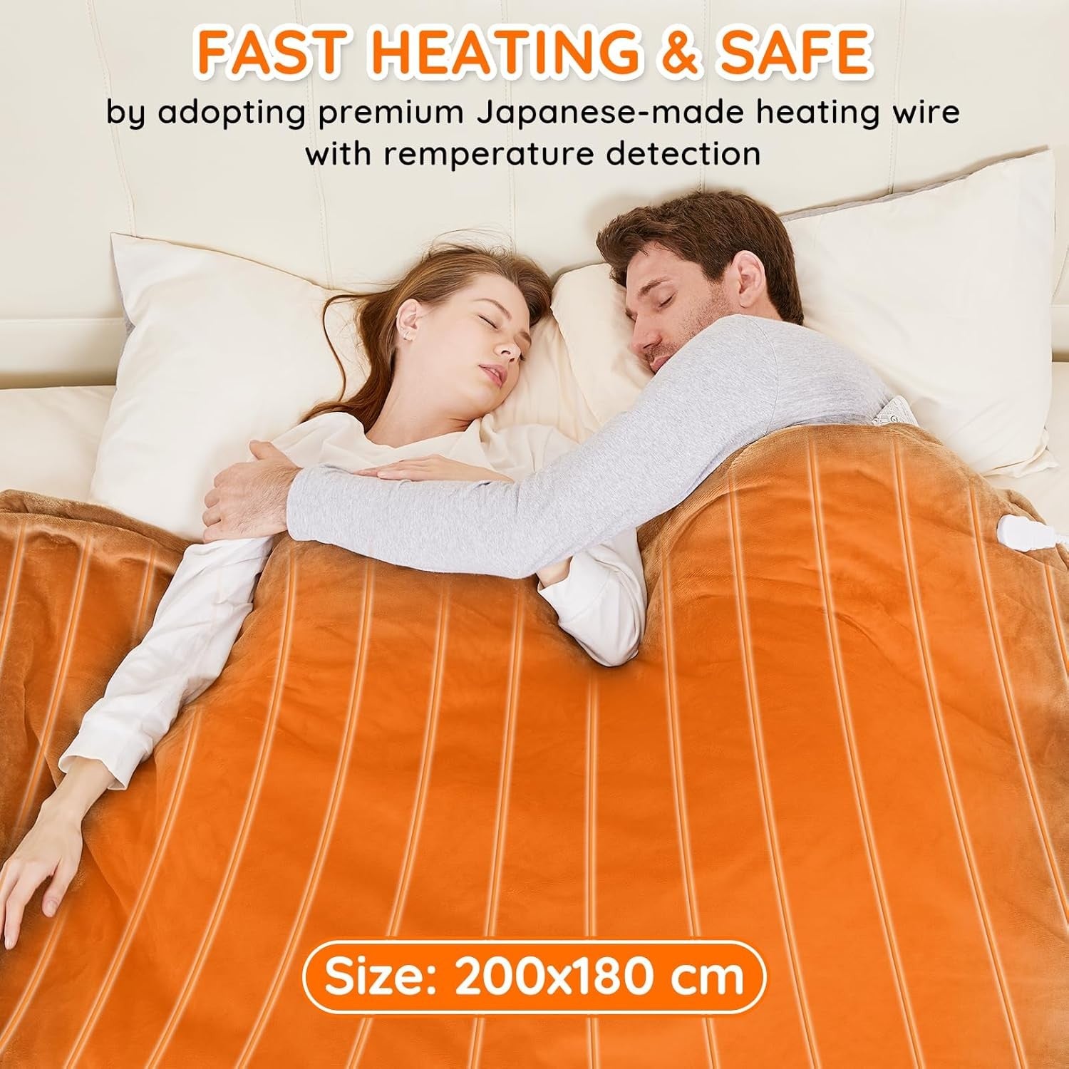 Electric Heated Throw Blanket XXL Fast Heat 10 Levels Flannel 200x180cm
