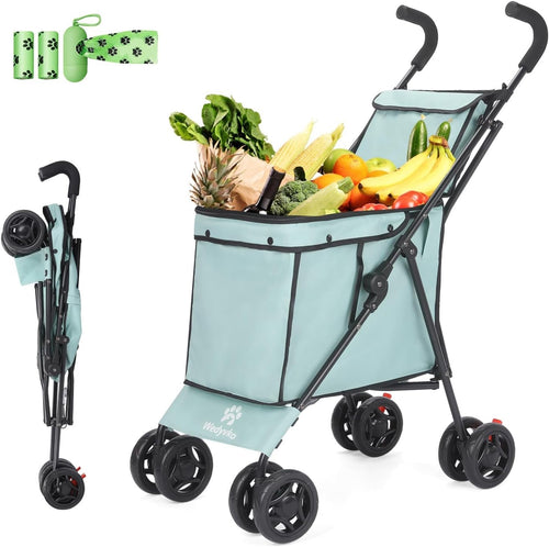 Collapsible Folding Utility Wagon Heavy Duty Cart Large Capacity Teal Blue