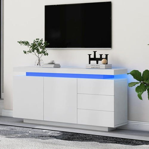 White High Gloss Sideboard LED Cabinet 2 Doors 3 Drawers Modern Unit