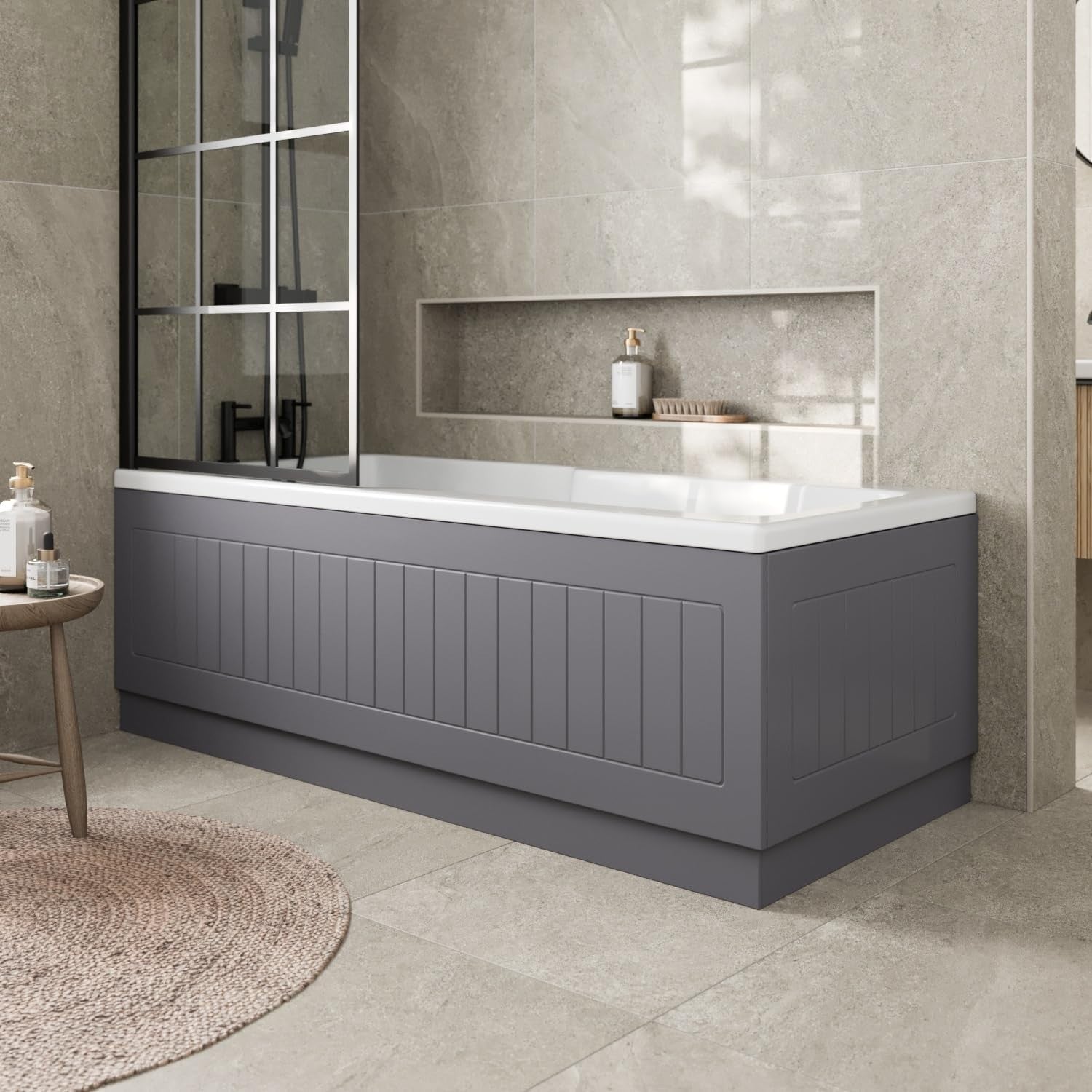 1700mm Side & 700mm End Grey Gloss MDF Bath Panels Tongue & Groove
