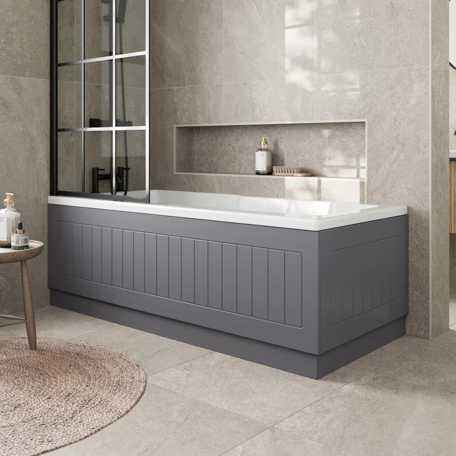 1700mm Side & 700mm End Grey Gloss MDF Bath Panels Tongue & Groove