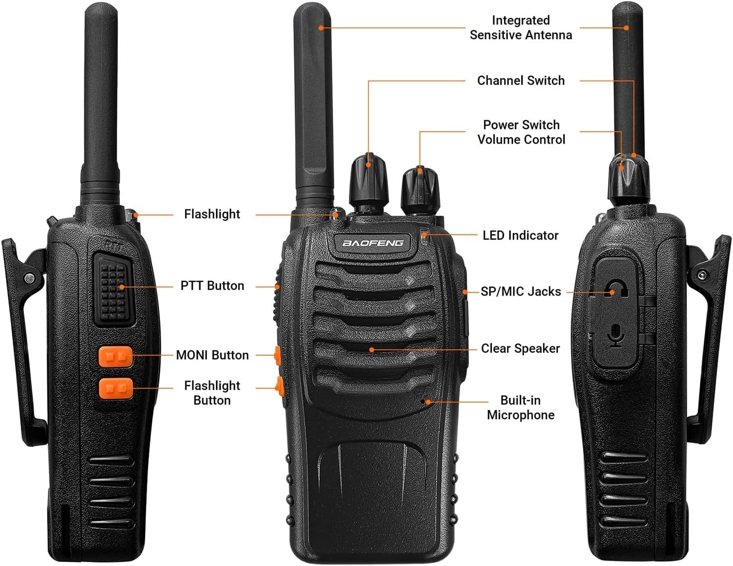 Long Range Walkie Talkies 16 Channel w Earpieces USB Charger 1 Pair