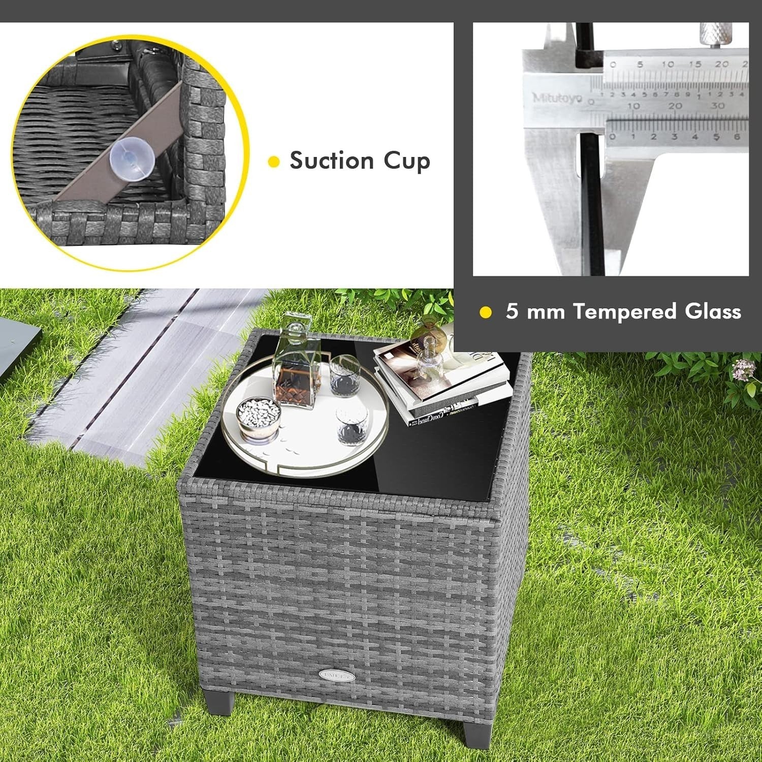 Luxury Rattan Patio Conversation Set Cushioned Chairs Glass Table Garden