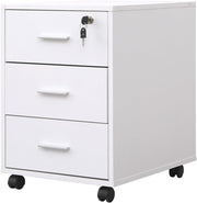 White Lockable Mobile Filing Cabinet 3 Drawer Under Desk Printer Stand