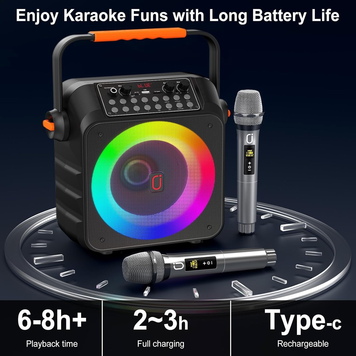 Bluetooth Karaoke Machine with 2 Wireless Mics 6.5" Subwoofer LED