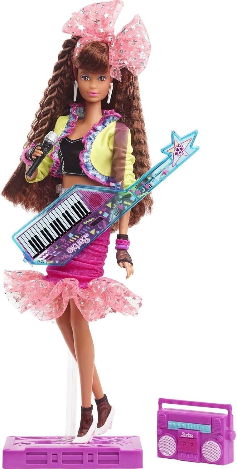 80s Party Fashion Doll Neon Jacket Skirt Accessories Cassette Stand