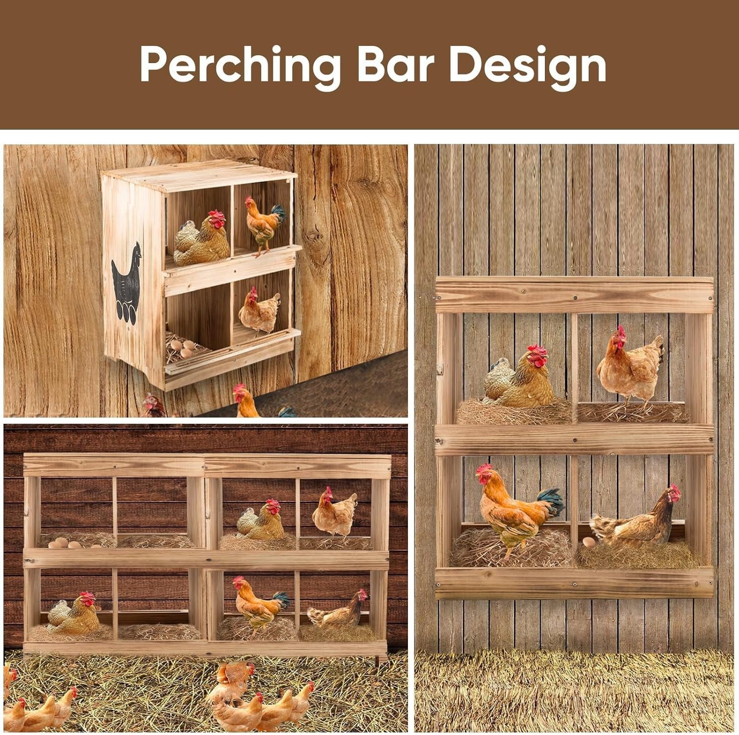 Wooden Chicken Nesting Box 4 Compartment Wall Mount