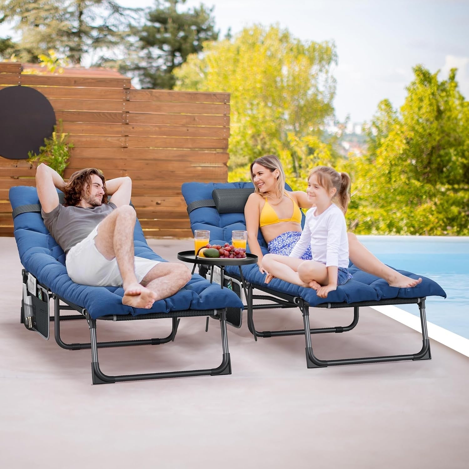 Adjustable Outdoor Sun Lounger Set with Cushions & Headrest - Garden Patio