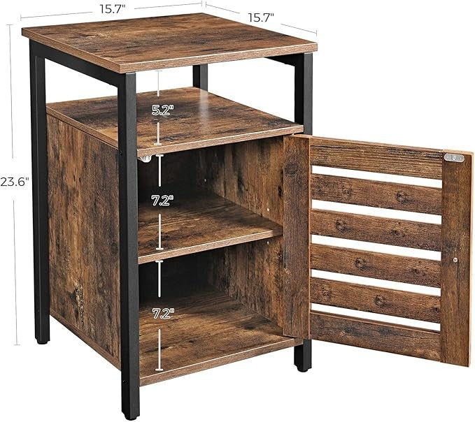 Rustic Brown Industrial Bedside Table with Drawer & Adjustable Shelf