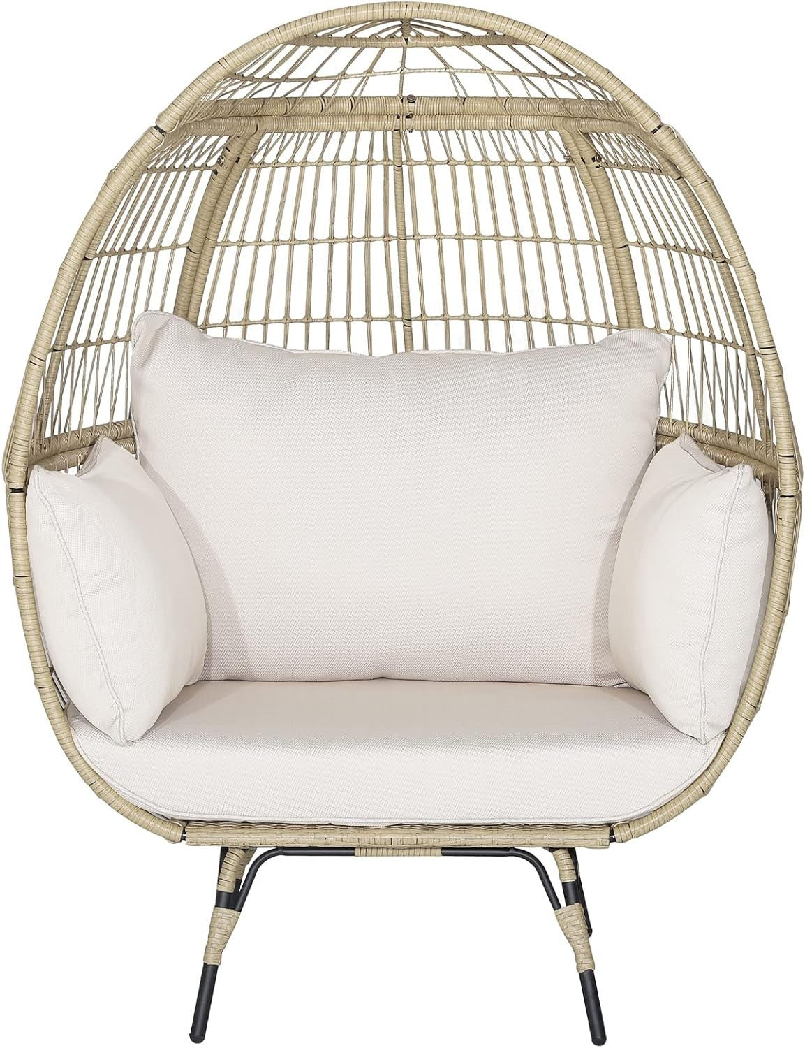 Two Seater Rattan Egg Chair Oversized Cushioned Freestanding Wicker Lounger