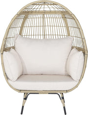 Two Seater Rattan Egg Chair Oversized Cushioned Freestanding Wicker Lounger