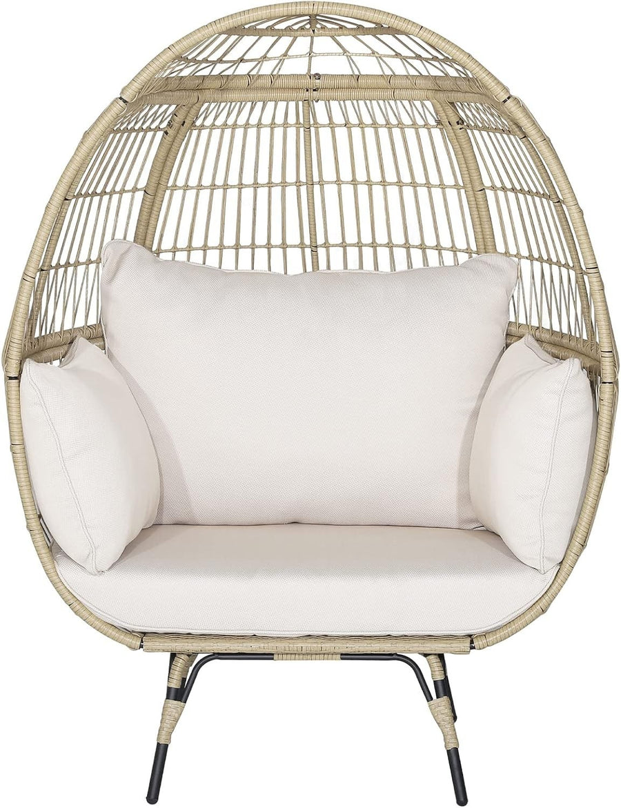 Two Seater Rattan Egg Chair Oversized Cushioned Freestanding Wicker Lounger