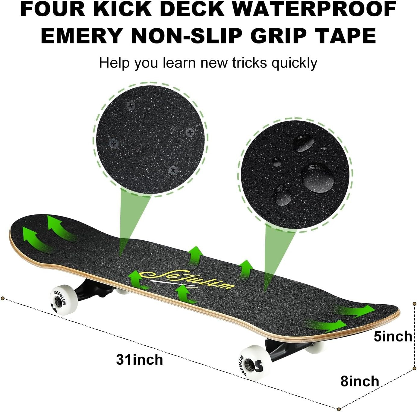 31in Maple Skateboard Complete Double Kick Concave Trick Cruiser
