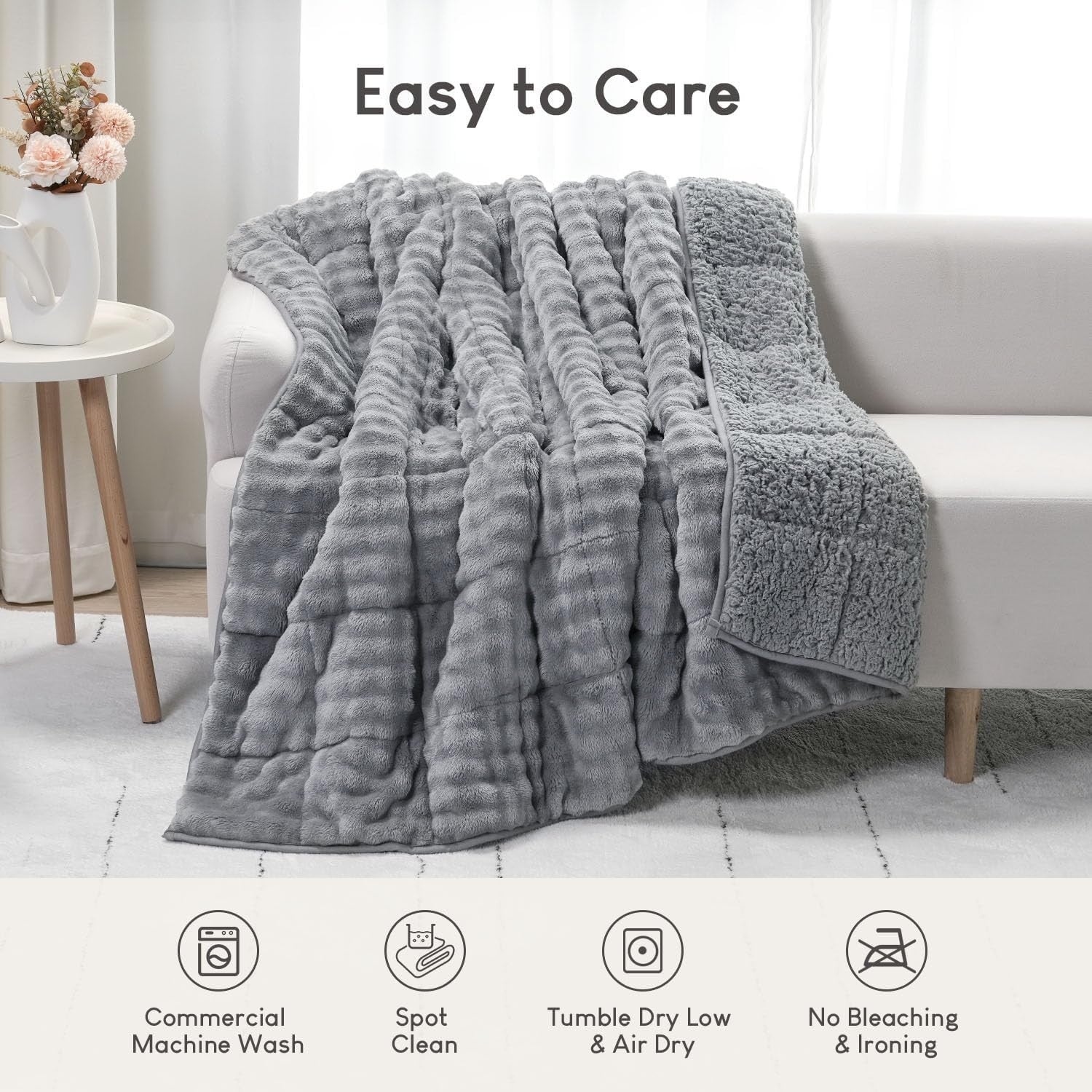 15lb Weighted Blanket 60x80 Soft Sherpa Fleece Grey Warm Adult Aid