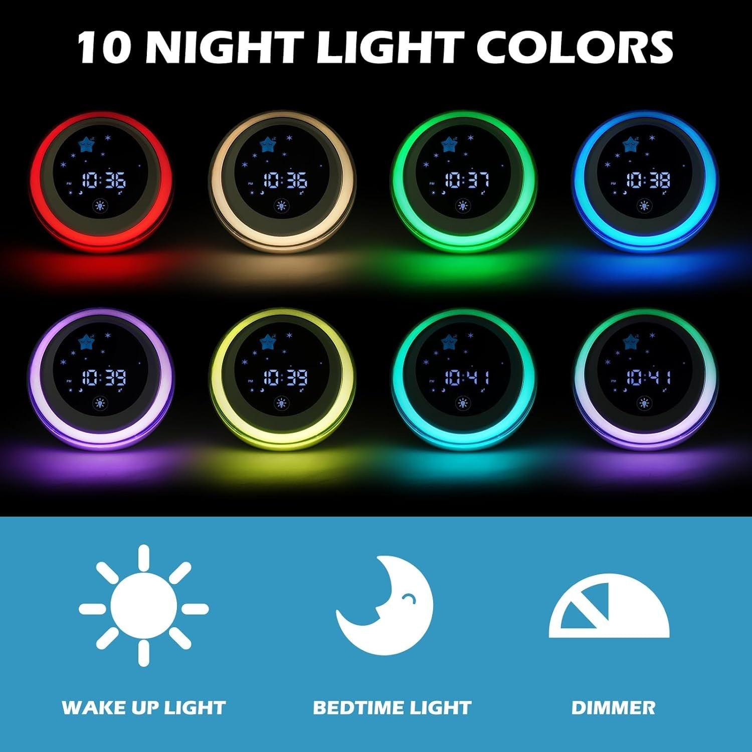 Kids Sleep Training Alarm Clock with Night Light, Sound Machine & Nap Timer