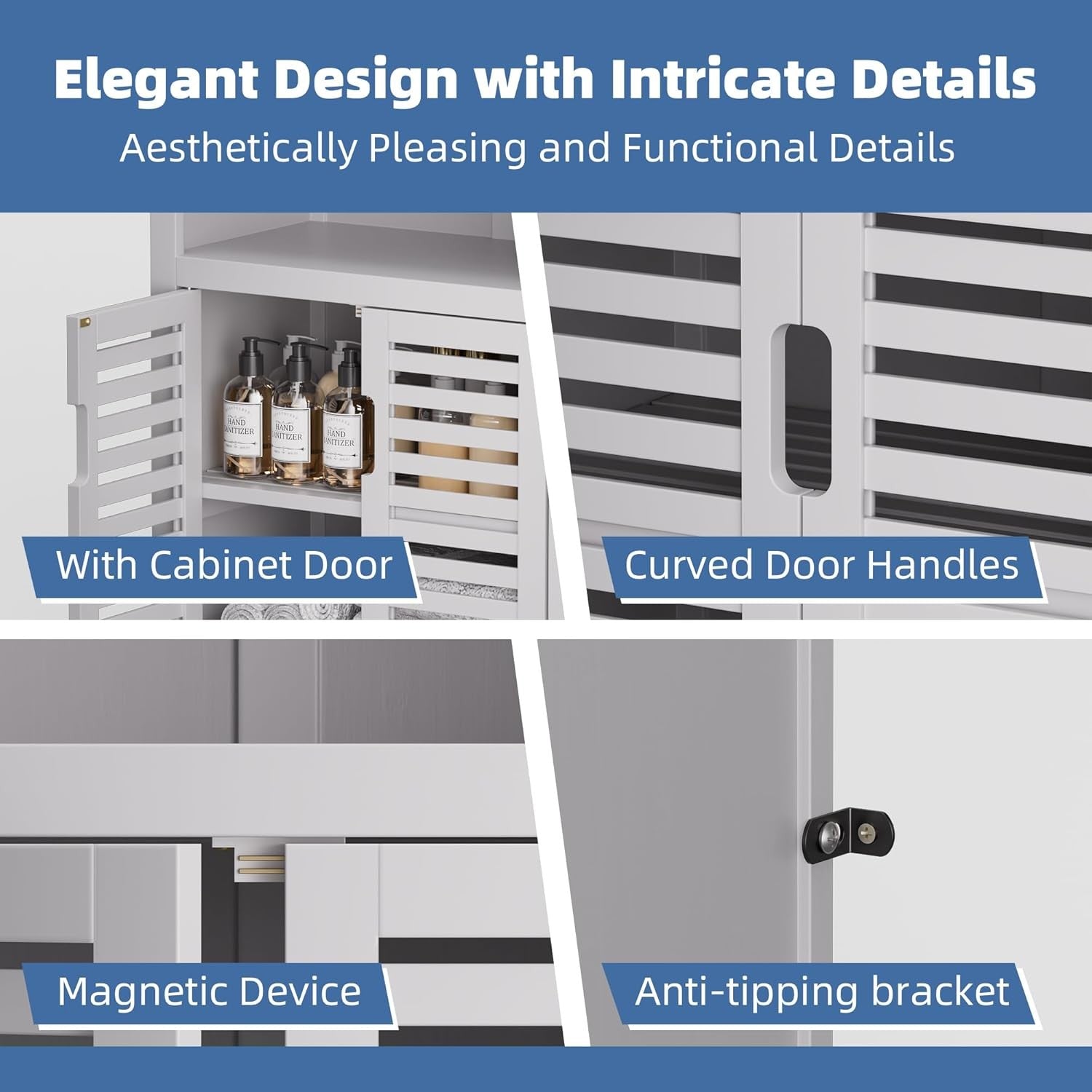 White Bamboo Storage Cabinet with Shutter Doors Adjustable Shelves