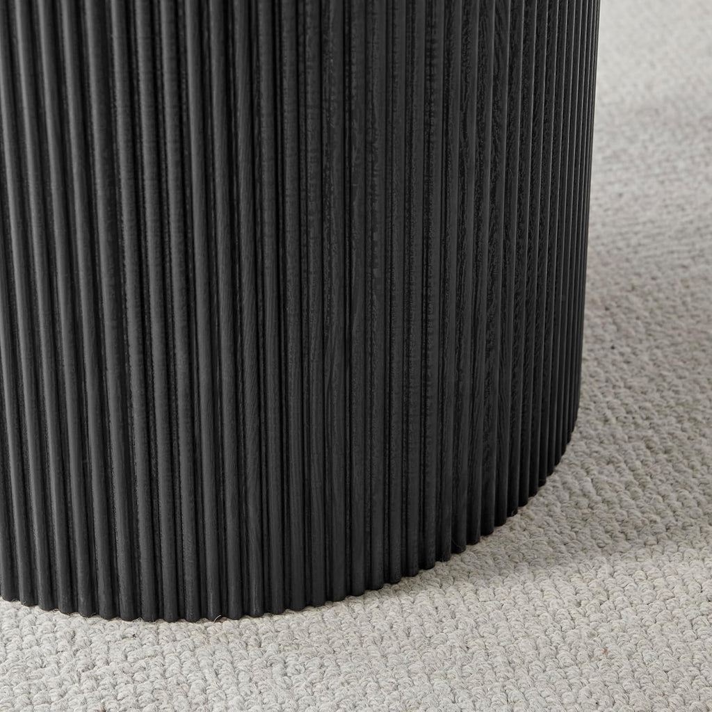 Black Round Pedestal Dining Table 120cm Scandi Modern Wood 4-6 Seat