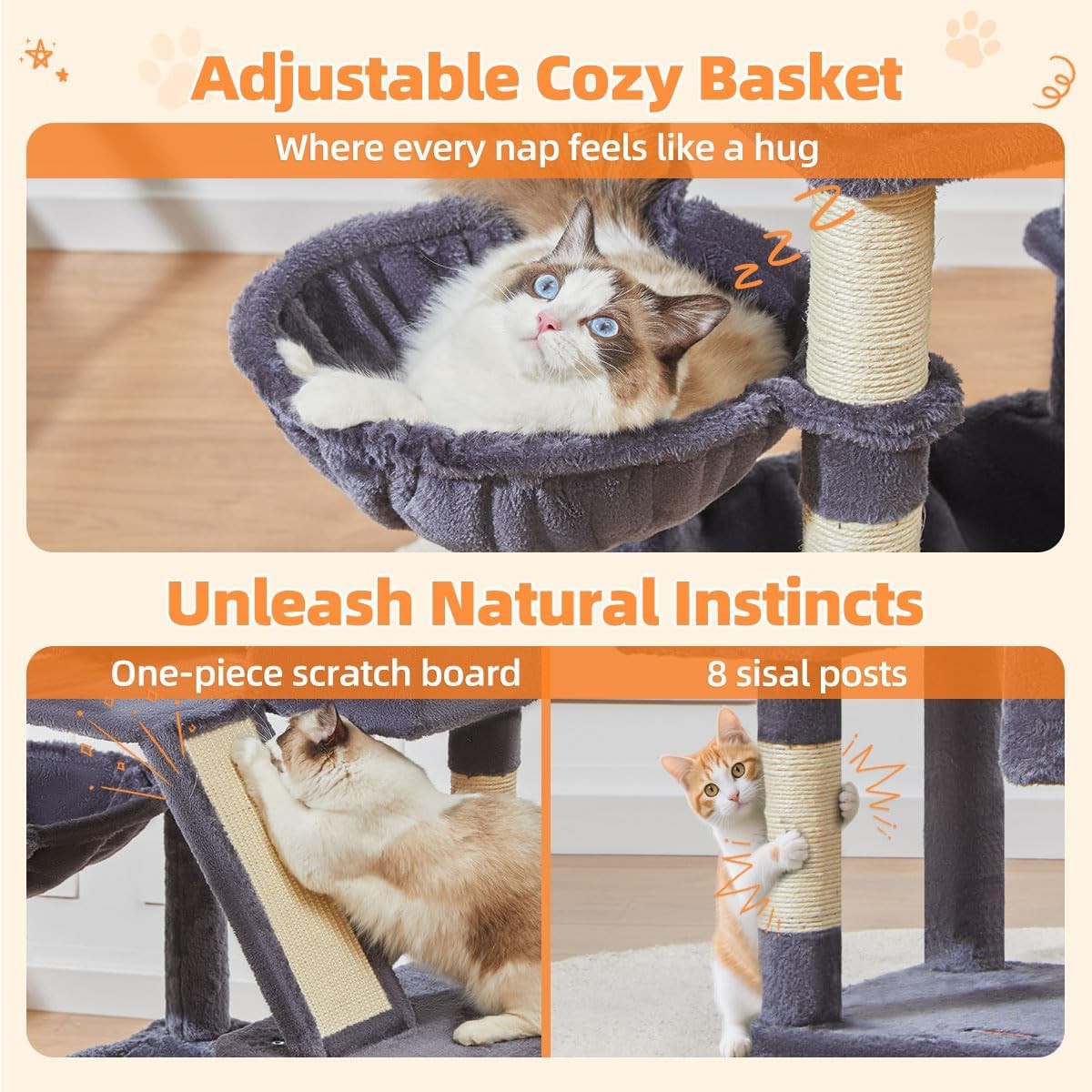Large Cat Tree Tower 146cm Multi Level Scratching Posts Hammock Condo