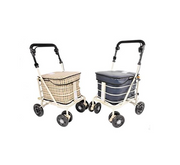 Foldable 6-Wheel Shopping Trolley With Seat Handbrake Navy